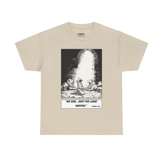 Daniel in the Lions’ Den Tee – Black & White Faith Ink Panel (Dan 6:22)
