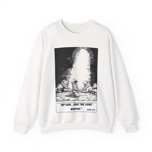 Daniel in the Lions’ Den Sweater – Black & White Faith Ink Panel (Dan 6:22)