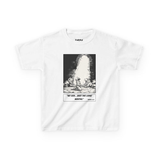 Daniel in the Lions’ Den (Quiet Trust) – Faith Ink Panel T-Shirt (B/W)