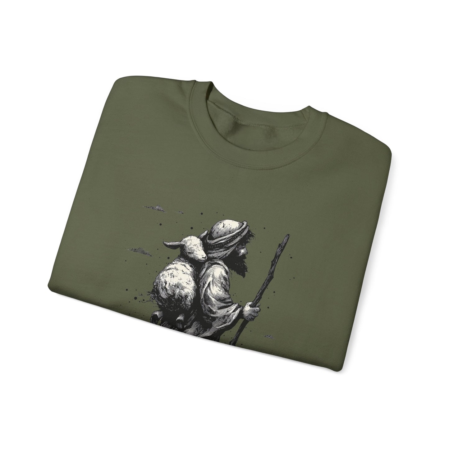 Good Shepherd Sweater – Black & White Faith Ink Panel (John 10:11)