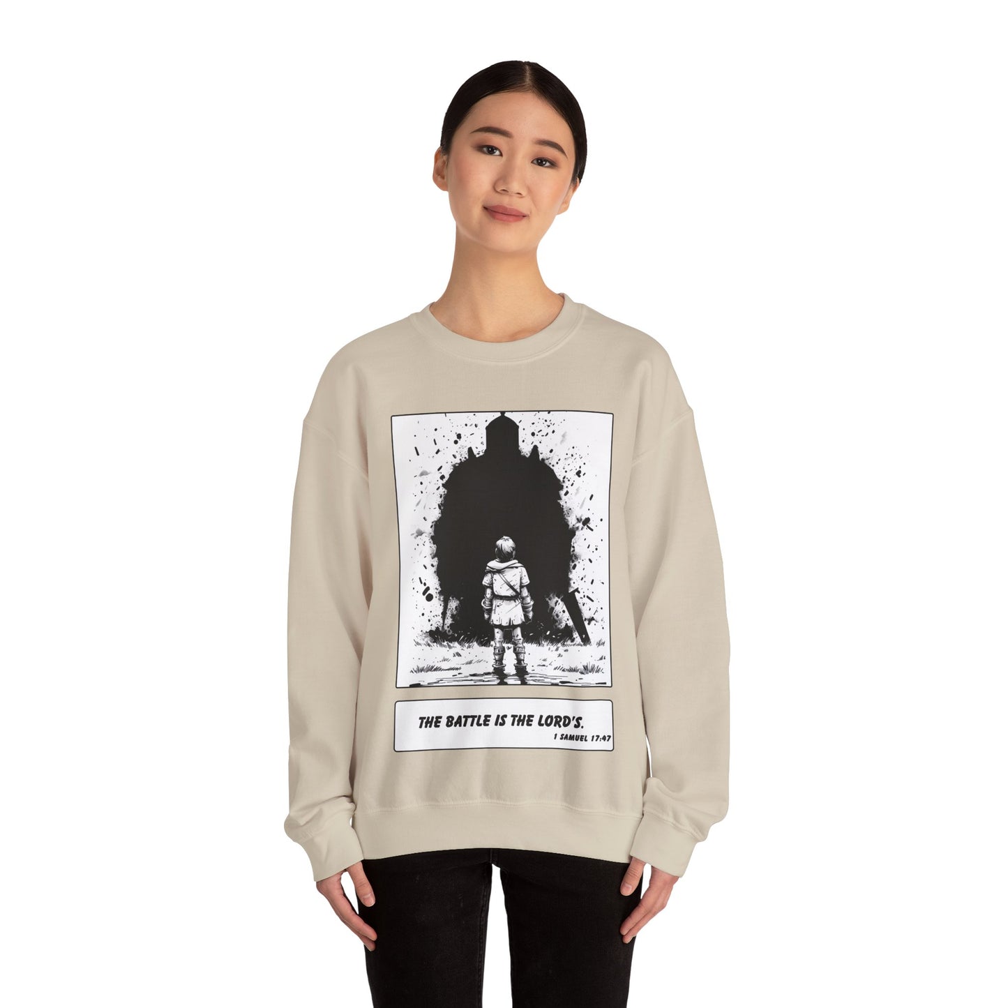 David & Goliath Sweater – Black & White Faith Ink Panel (1 Sam 17:47)