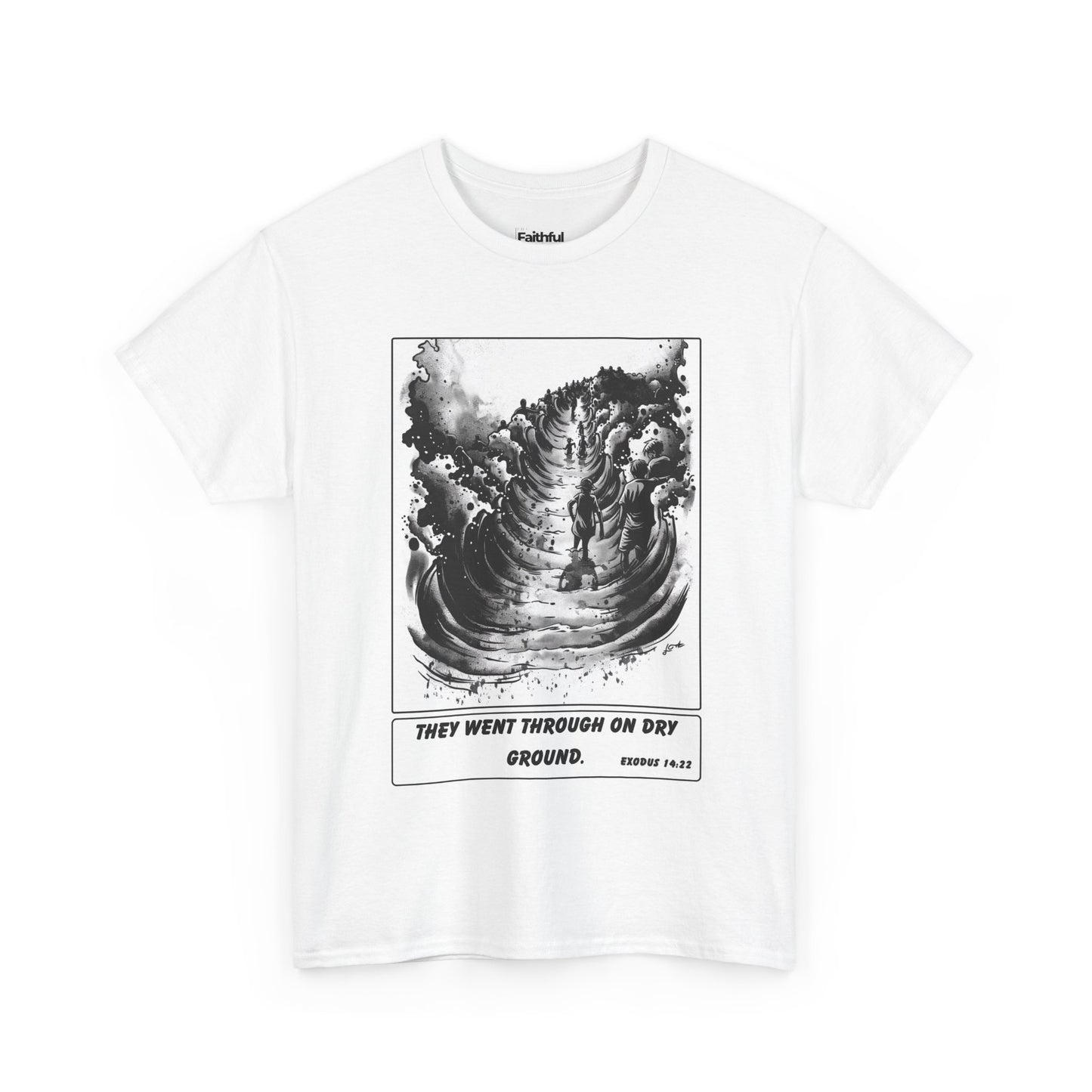 Red Sea Dry Ground Tee – Black & White Faith Ink Panel (Ex 14:22)