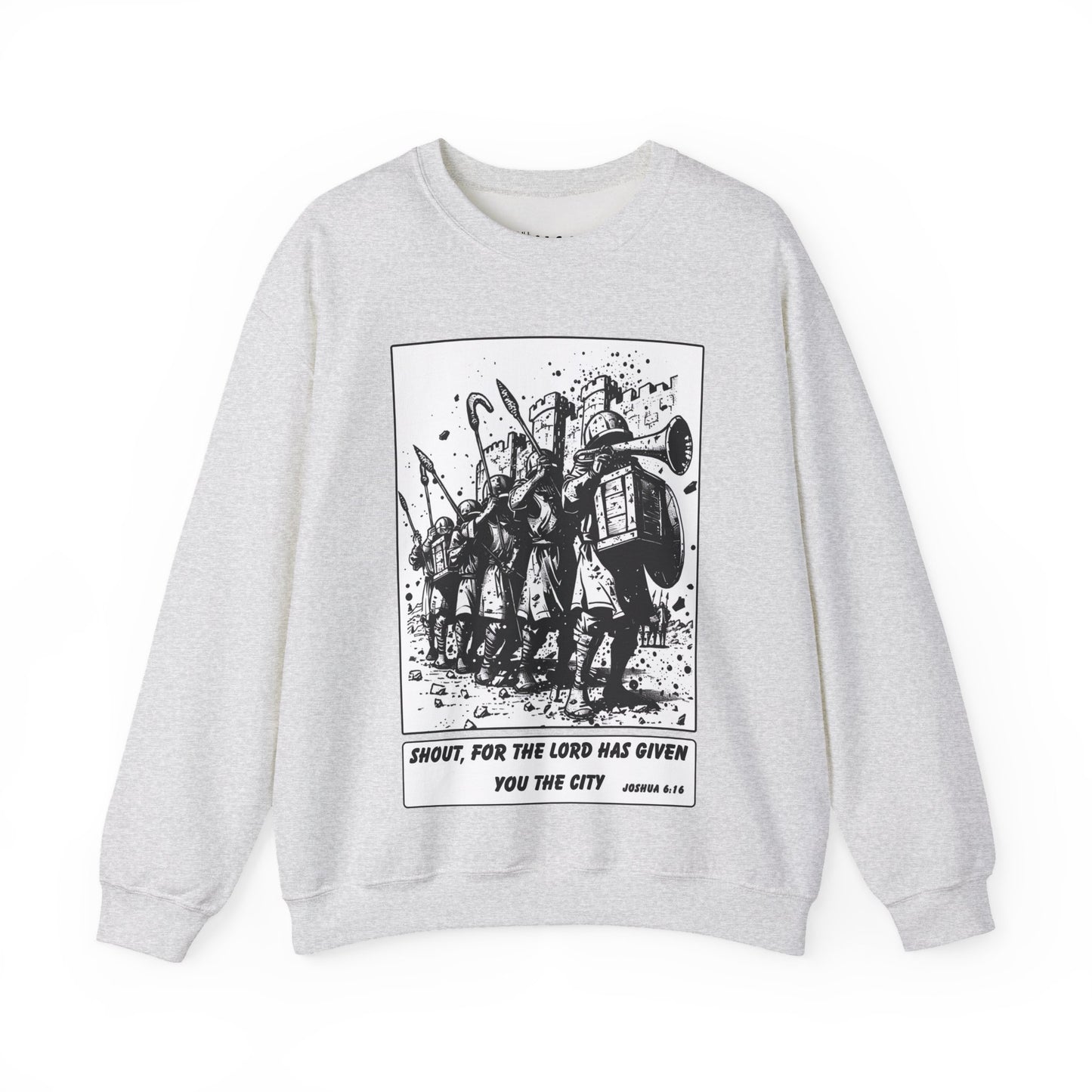 Jericho Sweater – Black & White Faith Ink Panel (Josh 6:16)