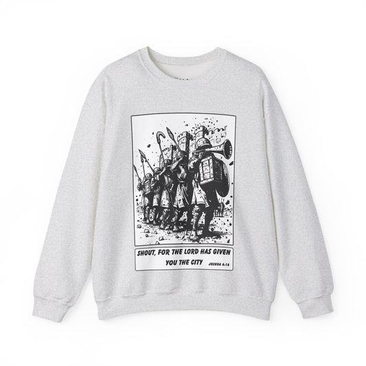 Jericho Sweater – Black & White Faith Ink Panel (Josh 6:16)
