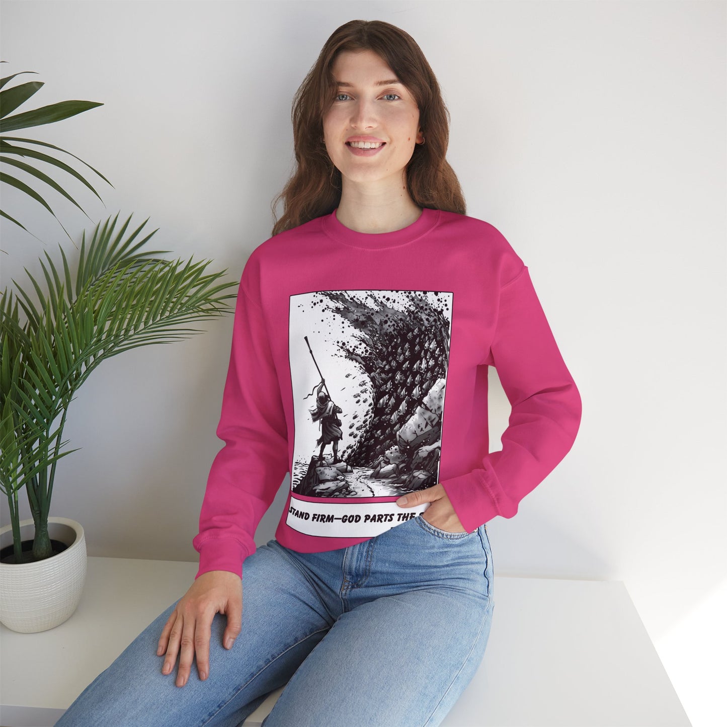 Red Sea (Staff Raised) Sweater – Black & White Faith Ink Panel (Ex 14:14)