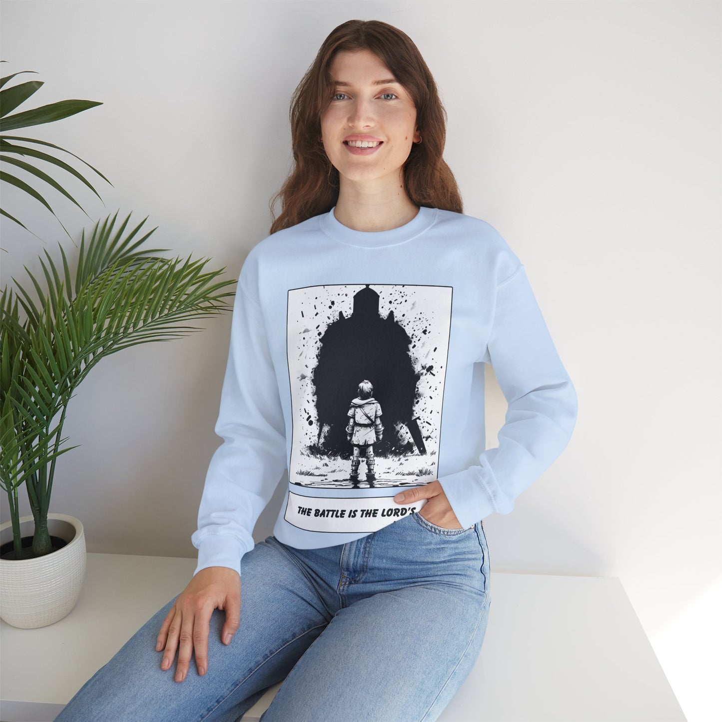 David & Goliath Sweater – Black & White Faith Ink Panel (1 Sam 17:47)