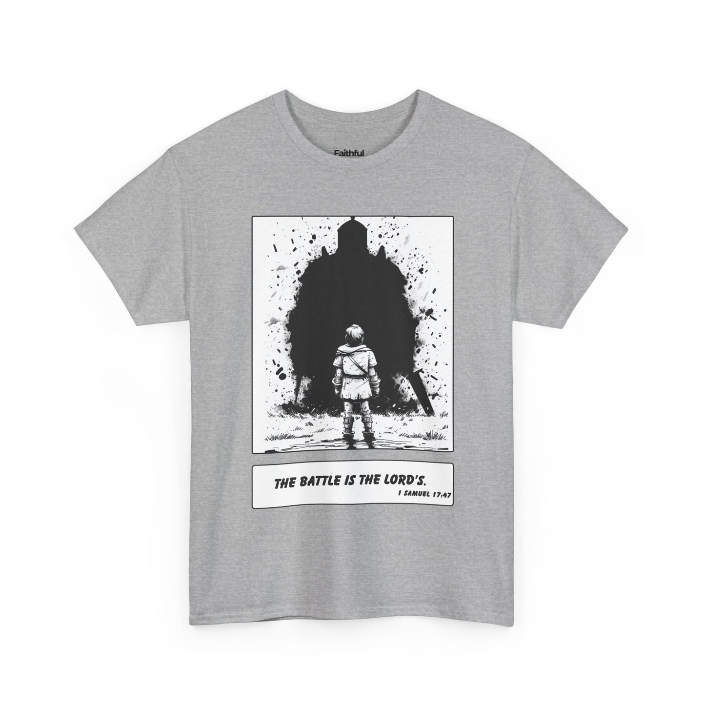 David & Goliath Tee – Black & White Faith Ink Panel (1 Sam 17:47)