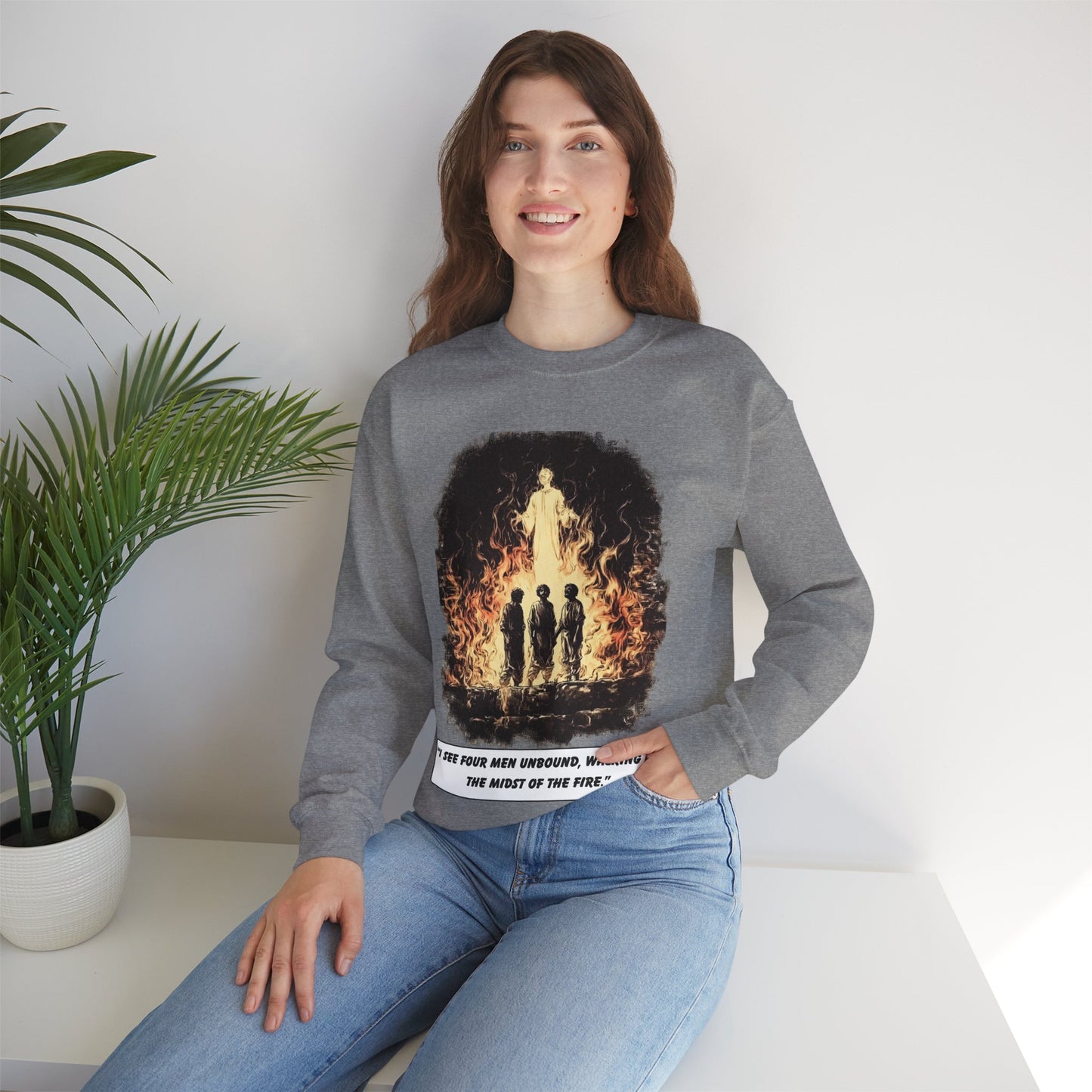Fiery Furnace Sweater – Black & White Faith Ink Panel (Dan 3:25)
