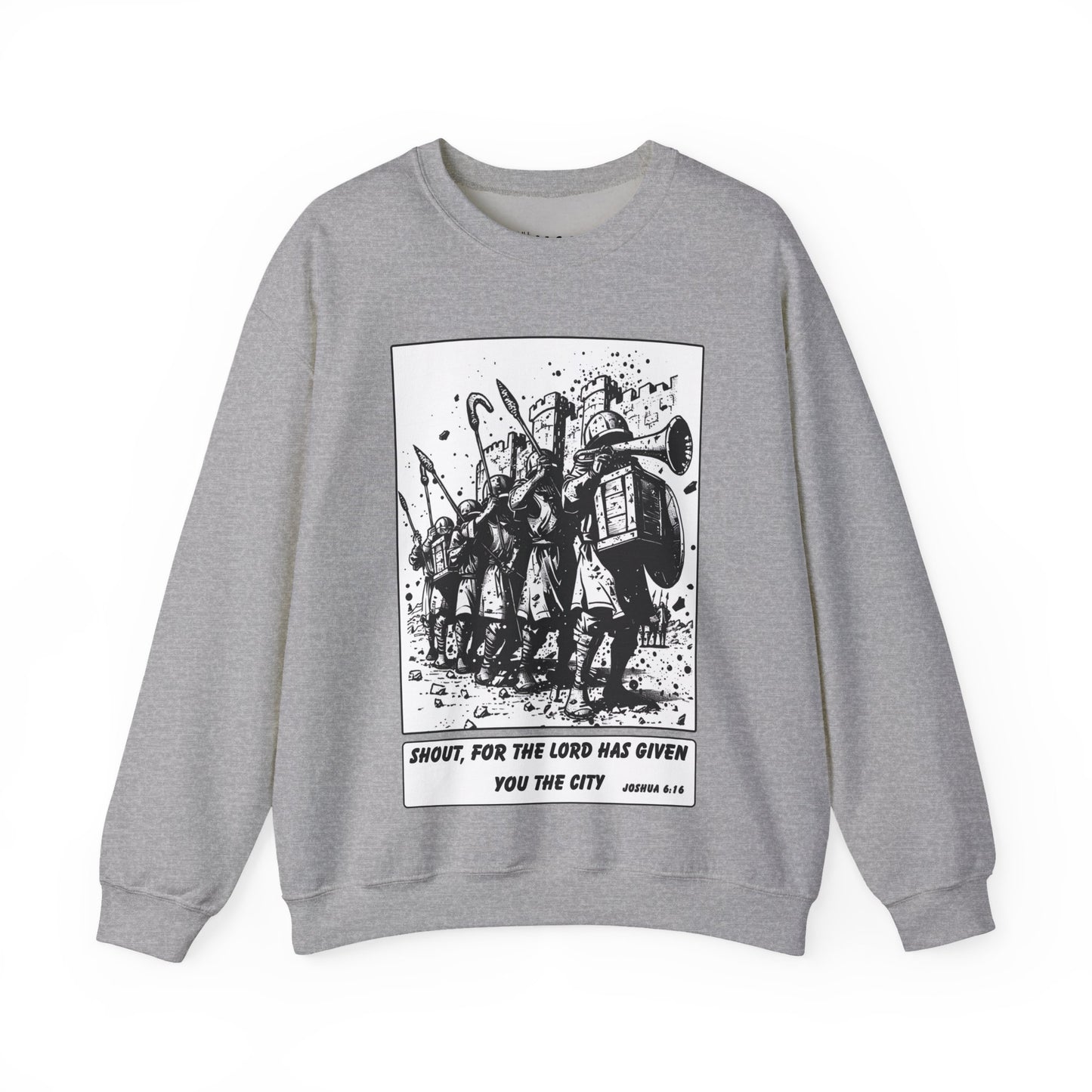 Jericho Sweater – Black & White Faith Ink Panel (Josh 6:16)