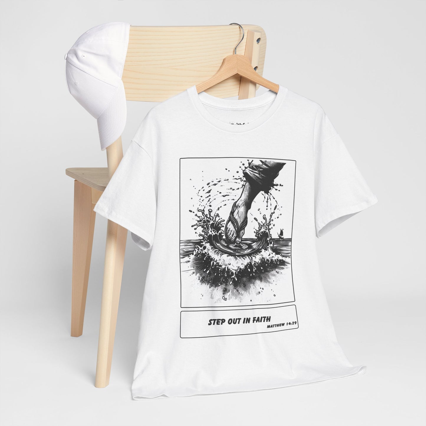Walking on Water Tee – Black & White Faith Ink Panel (Matt 14:29)