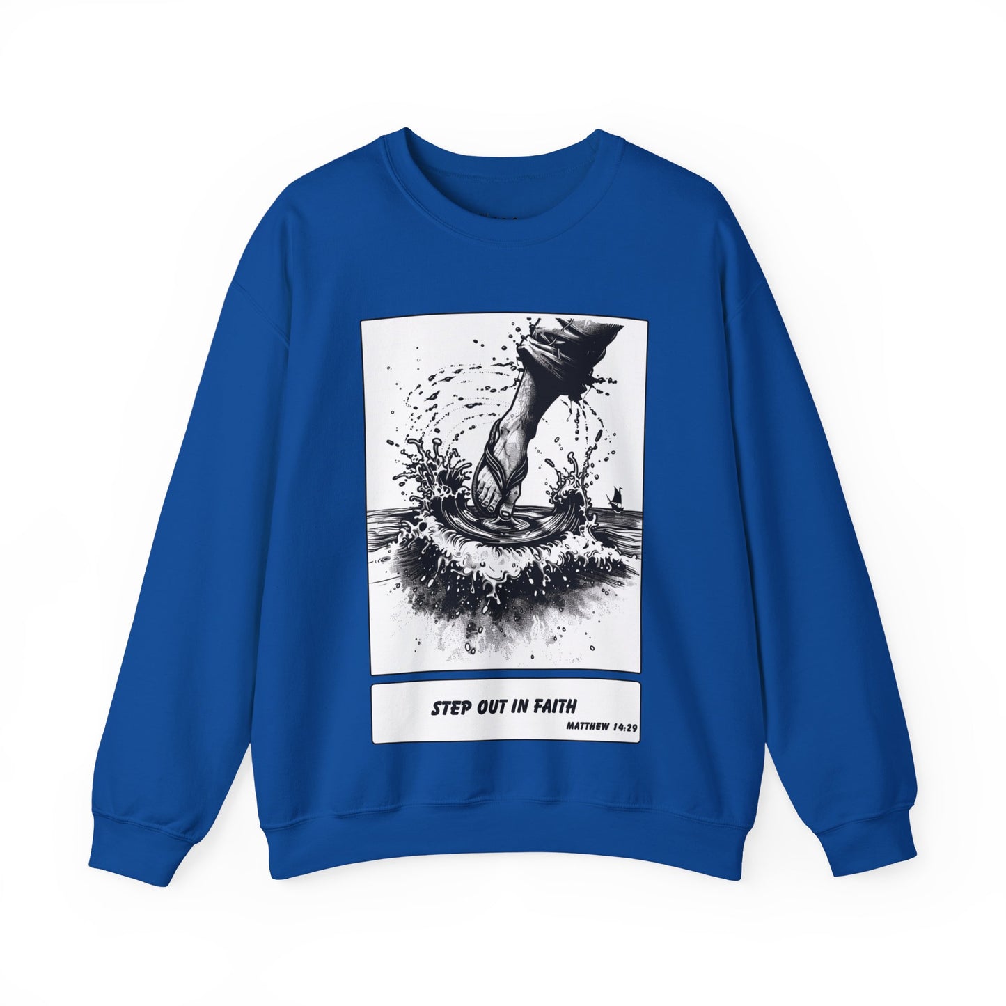 Walking on Water Sweater – Black & White Faith Ink Panel (Matt 14:29)