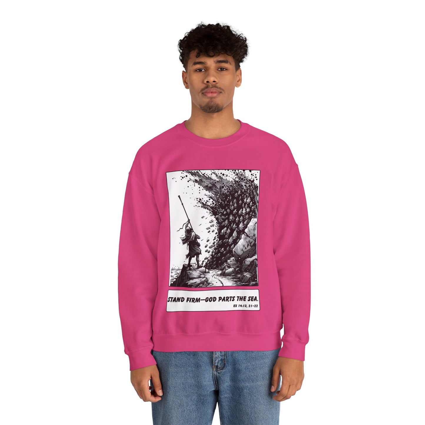 Red Sea (Staff Raised) Sweater – Black & White Faith Ink Panel (Ex 14:14)