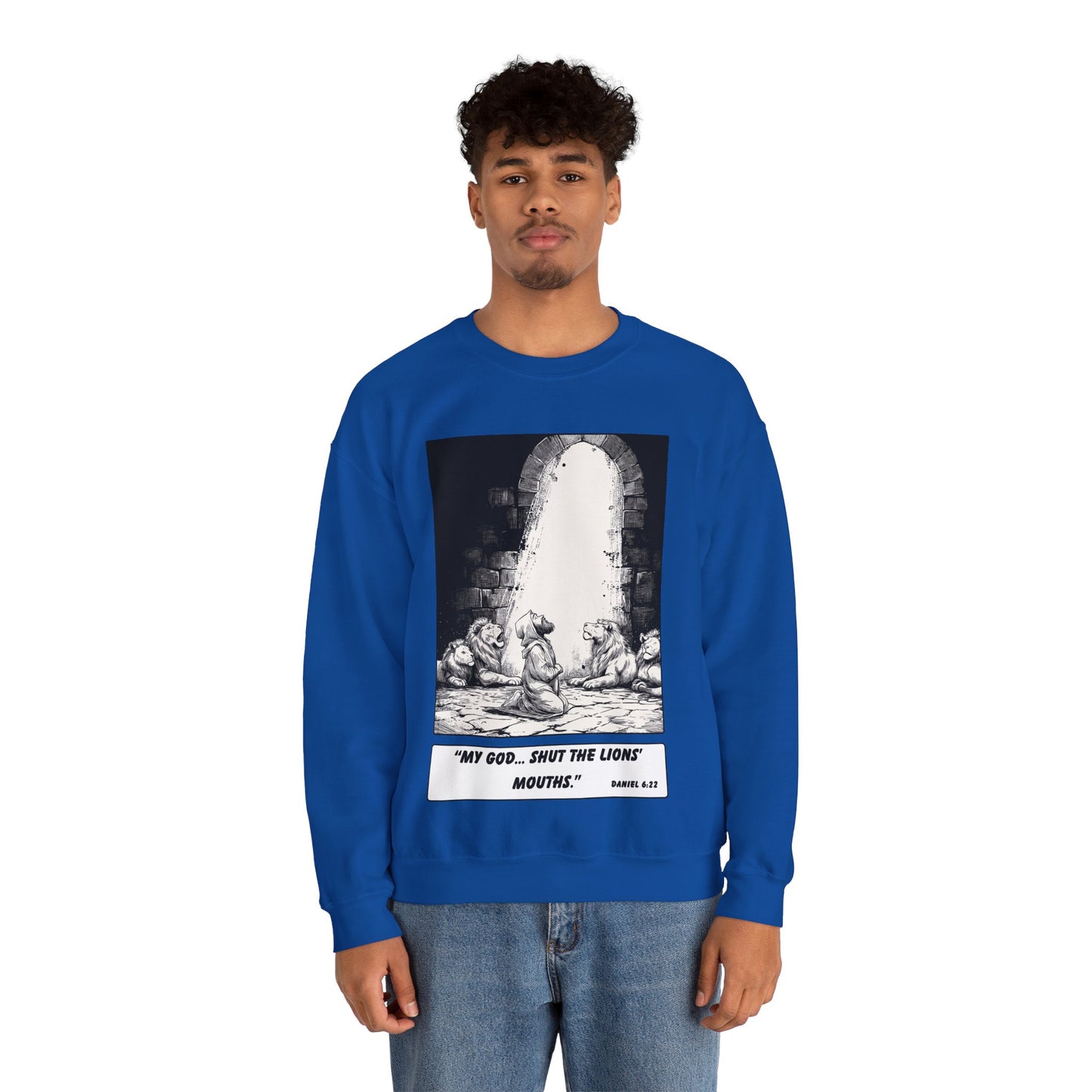 Daniel in the Lions’ Den Sweater – Black & White Faith Ink Panel (Dan 6:22)