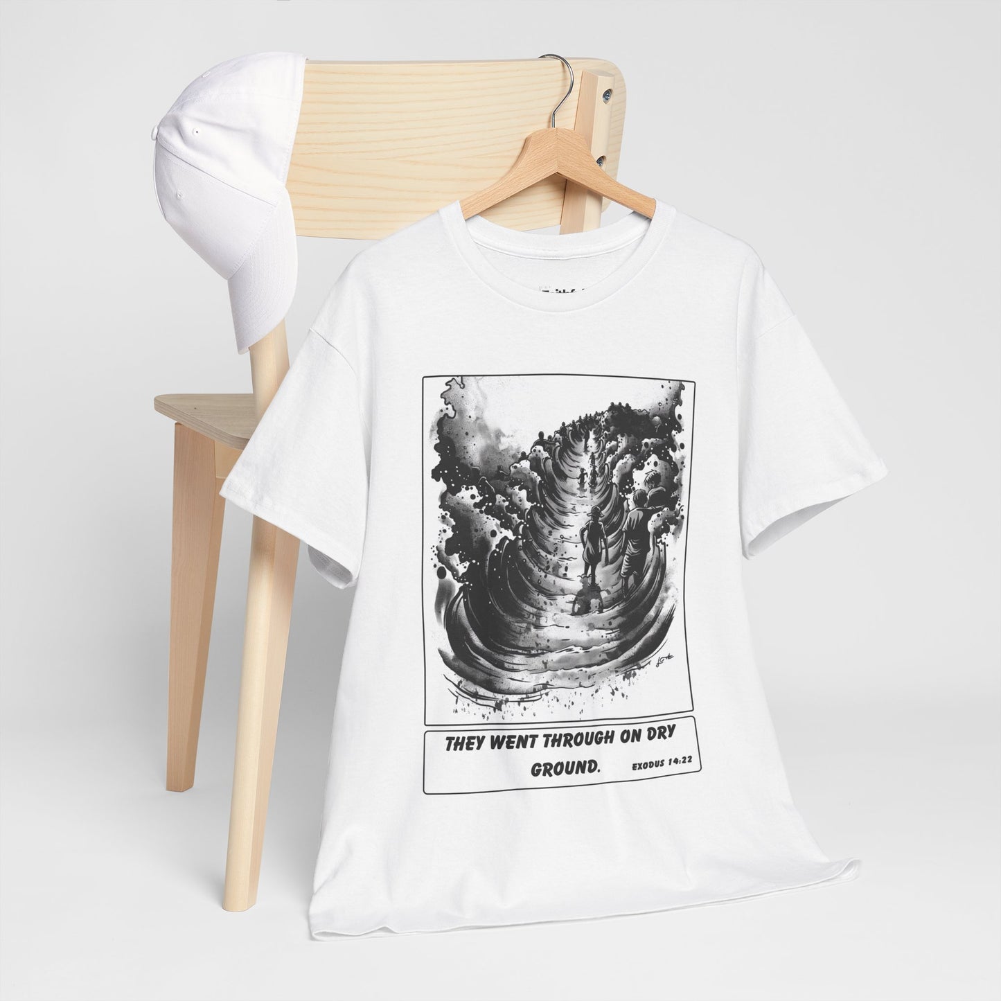 Red Sea Dry Ground Tee – Black & White Faith Ink Panel (Ex 14:22)