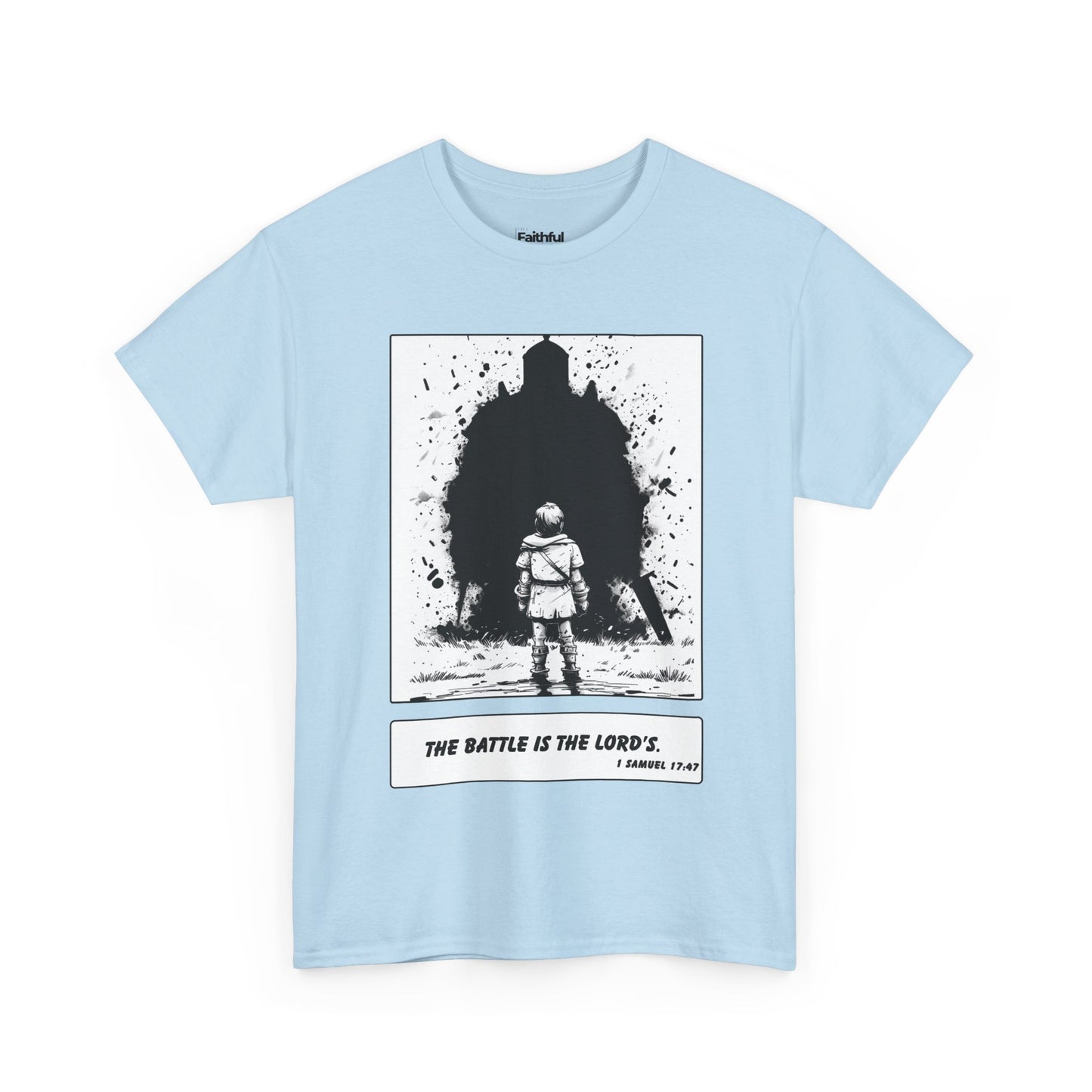 David & Goliath Tee – Black & White Faith Ink Panel (1 Sam 17:47)