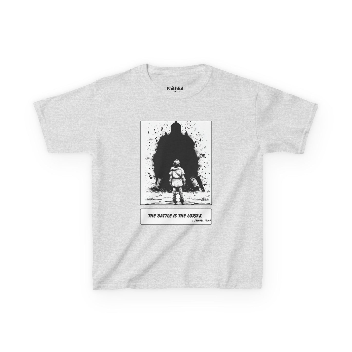 David & Goliath – Black & White Faith Ink Panel Kids T-Shirt (1 Sam 17:47)
