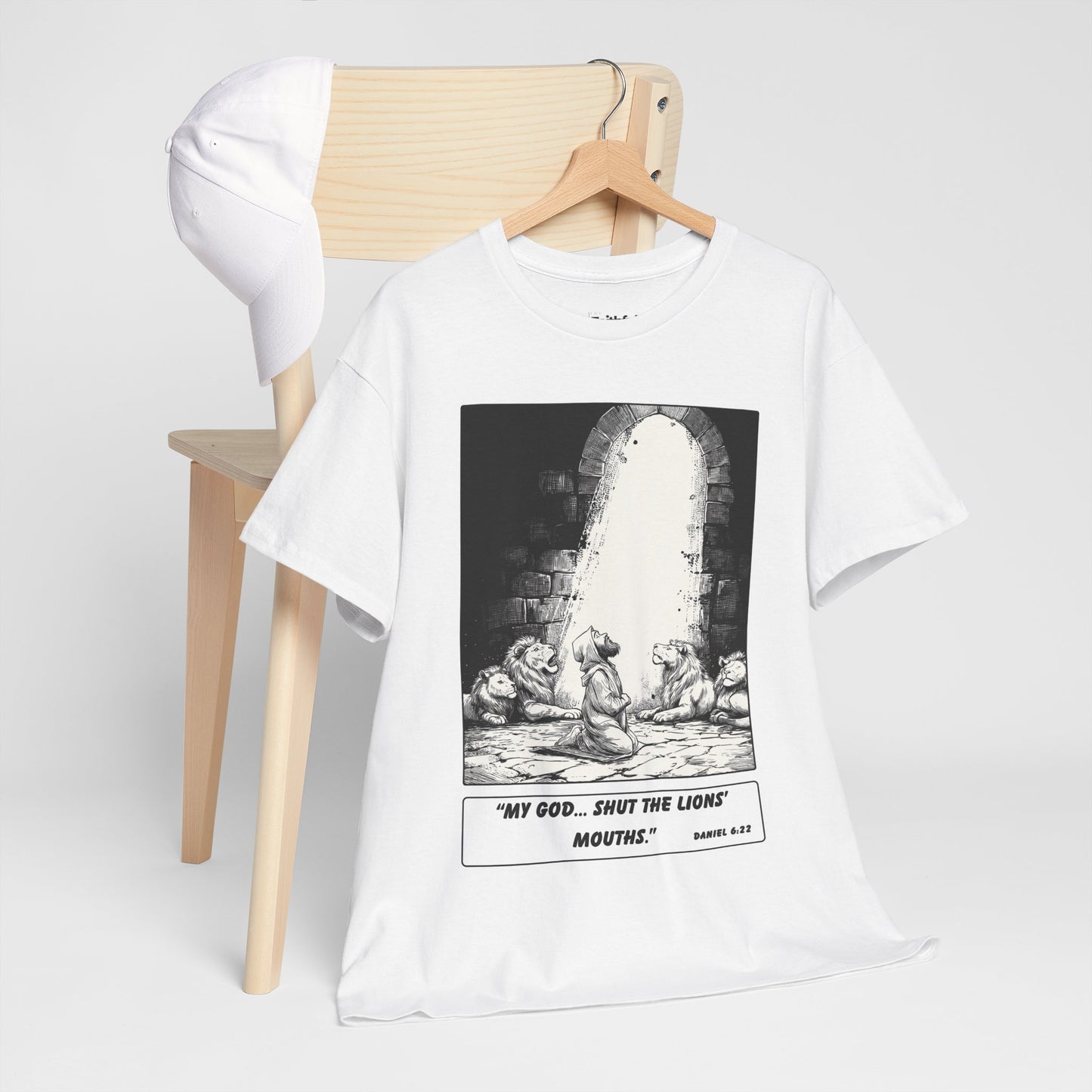 Daniel in the Lions’ Den Tee – Black & White Faith Ink Panel (Dan 6:22)