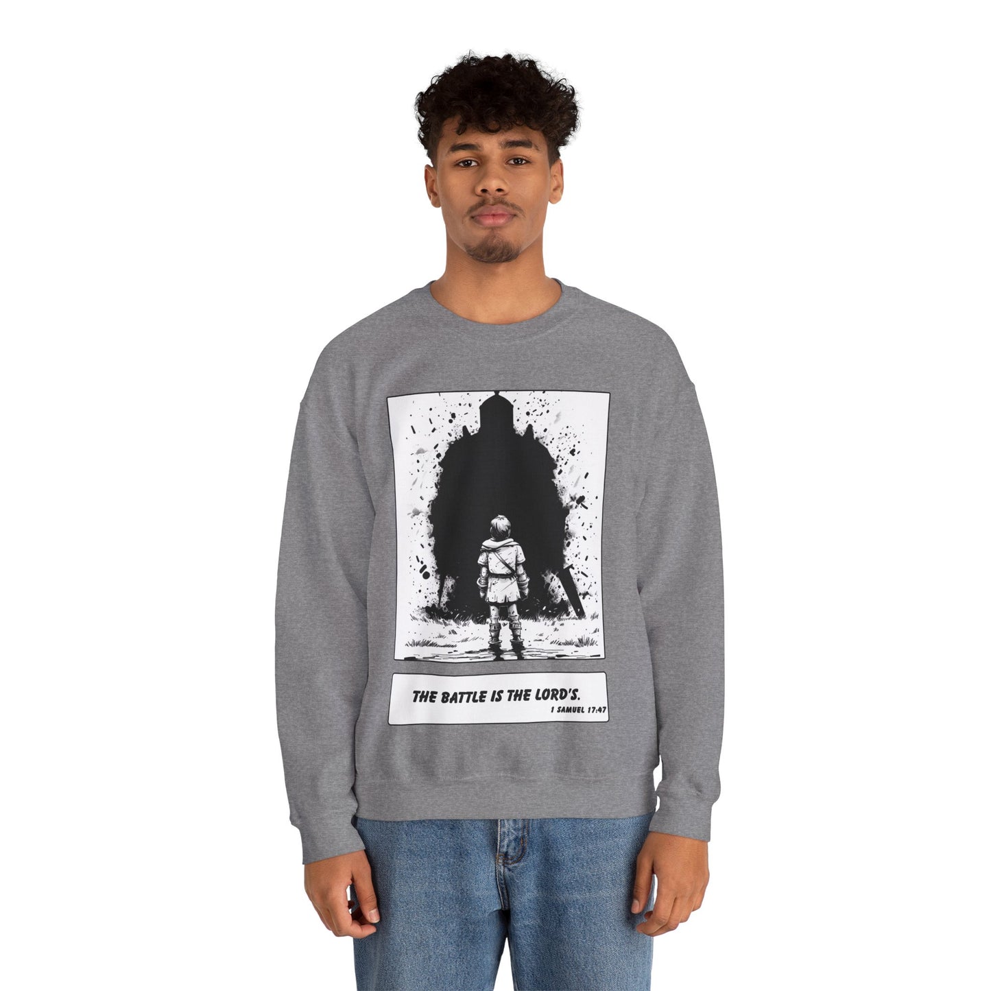 David & Goliath Sweater – Black & White Faith Ink Panel (1 Sam 17:47)