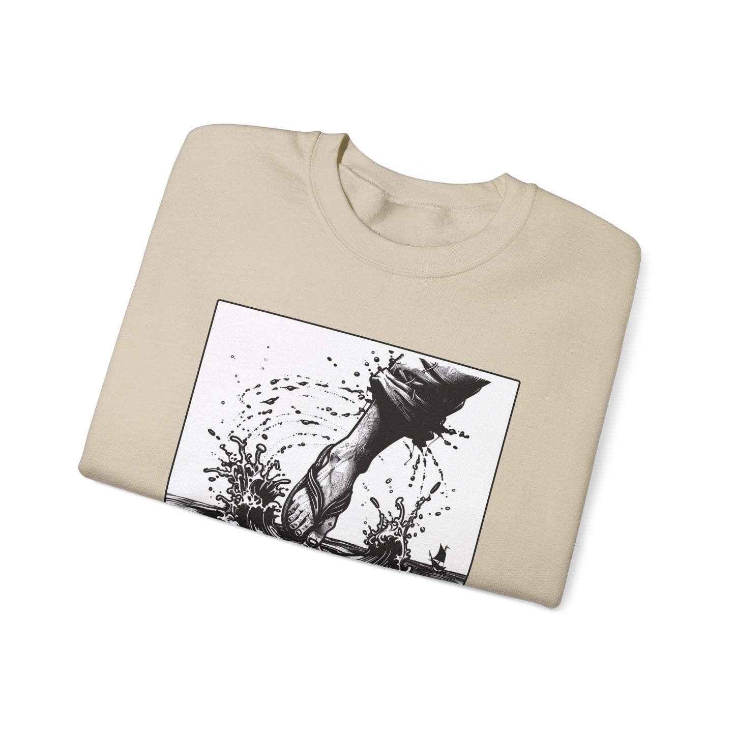 Walking on Water Sweater – Black & White Faith Ink Panel (Matt 14:29)