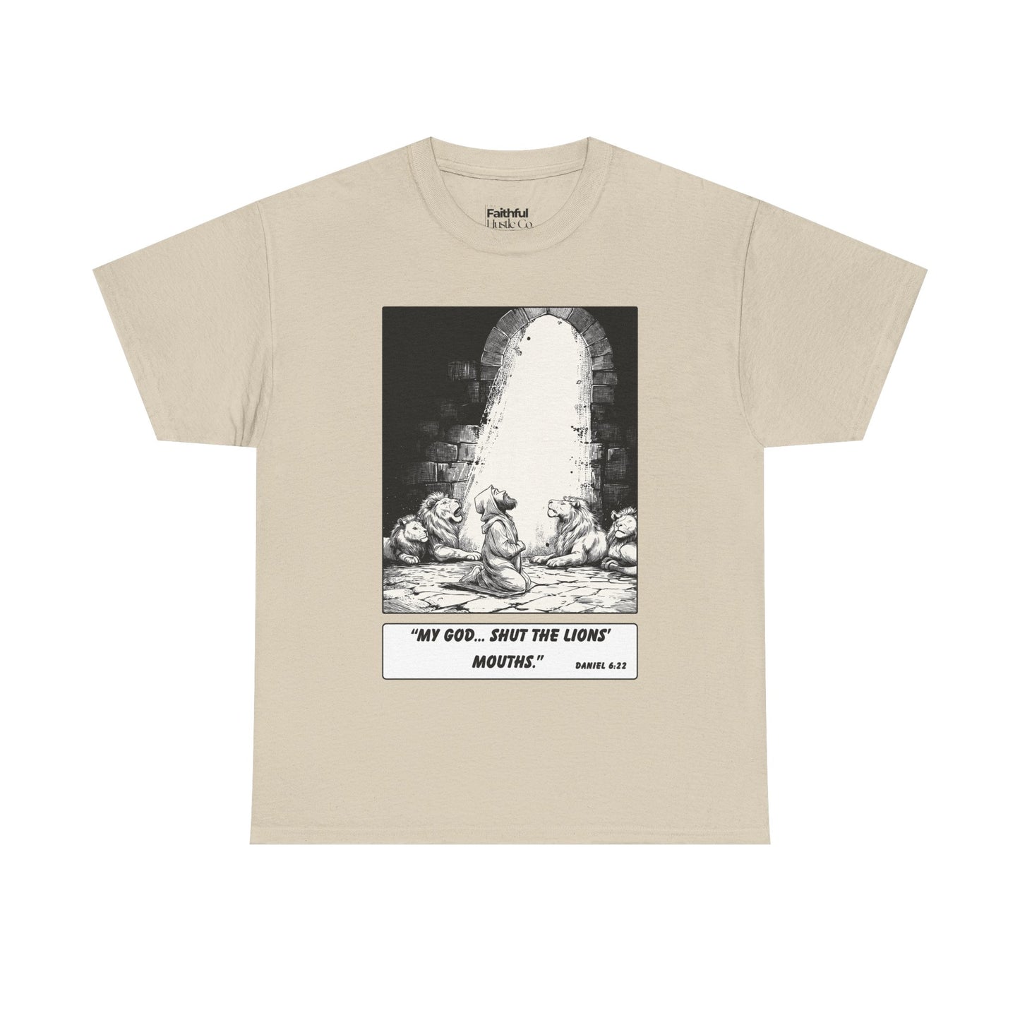 Daniel in the Lions’ Den Tee – Black & White Faith Ink Panel (Dan 6:22)