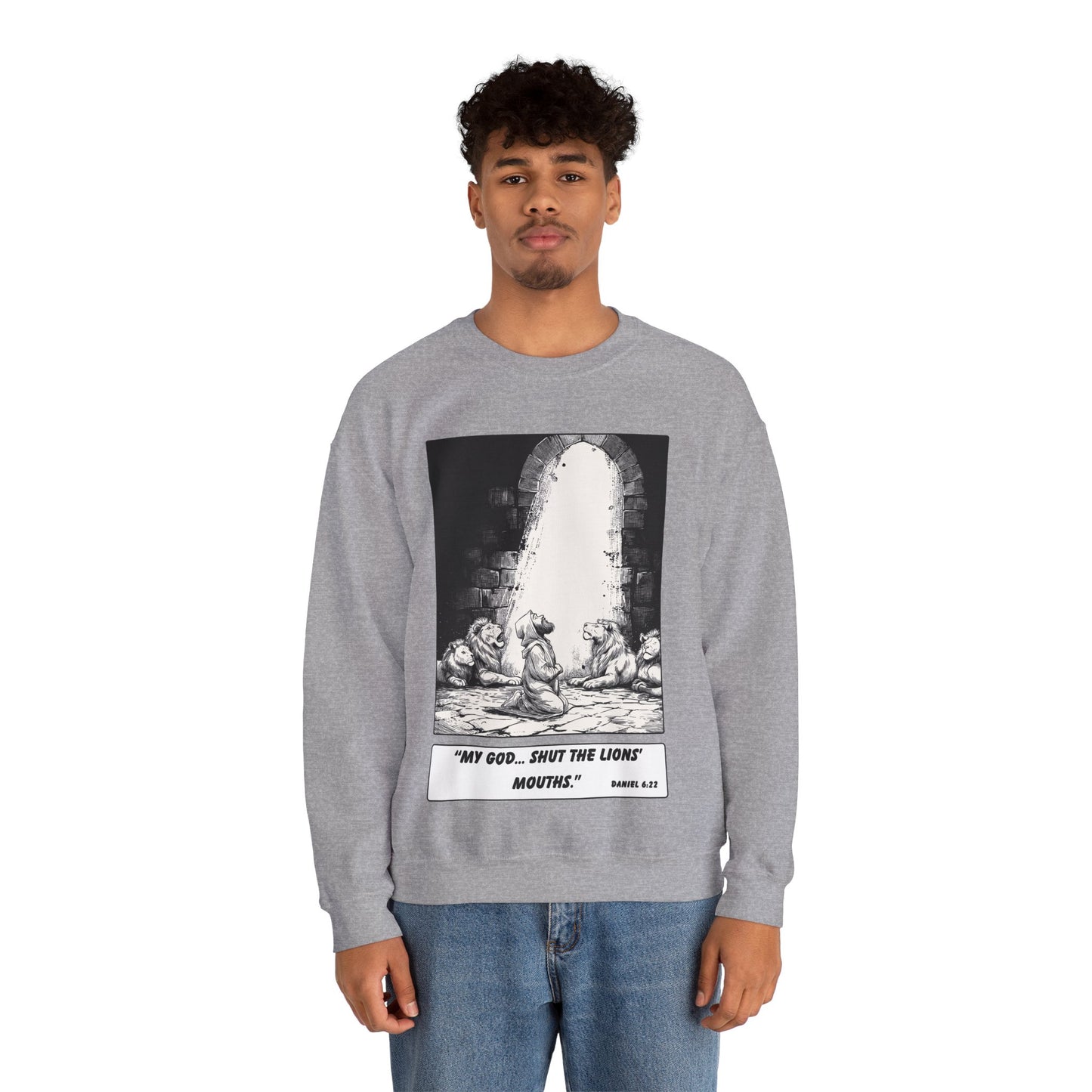 Daniel in the Lions’ Den Sweater – Black & White Faith Ink Panel (Dan 6:22)