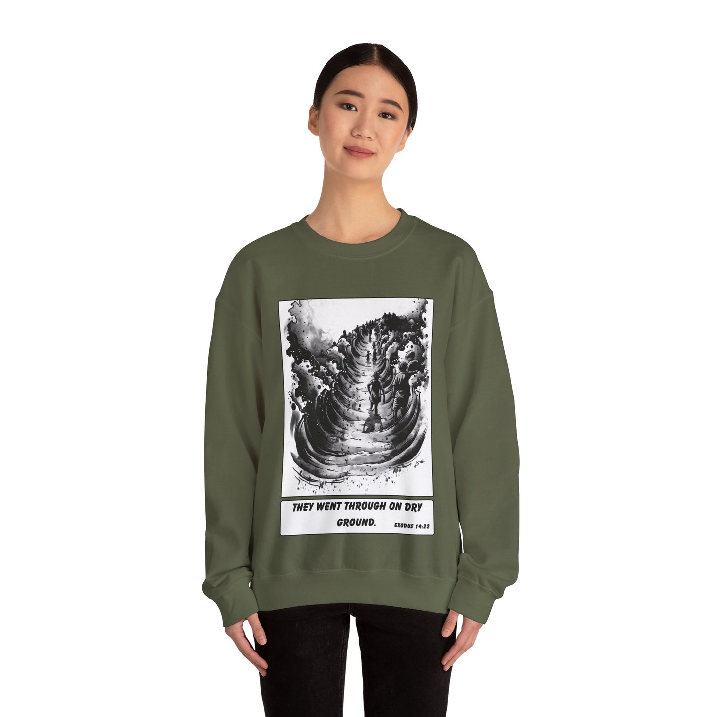 Red Sea (Dry Ground) Sweater – Black & White Faith Ink Panel (Ex 14:22)
