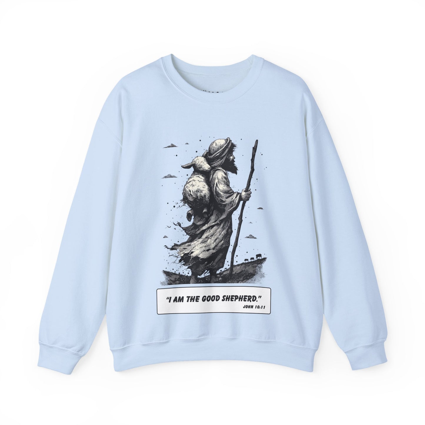 Good Shepherd Sweater – Black & White Faith Ink Panel (John 10:11)