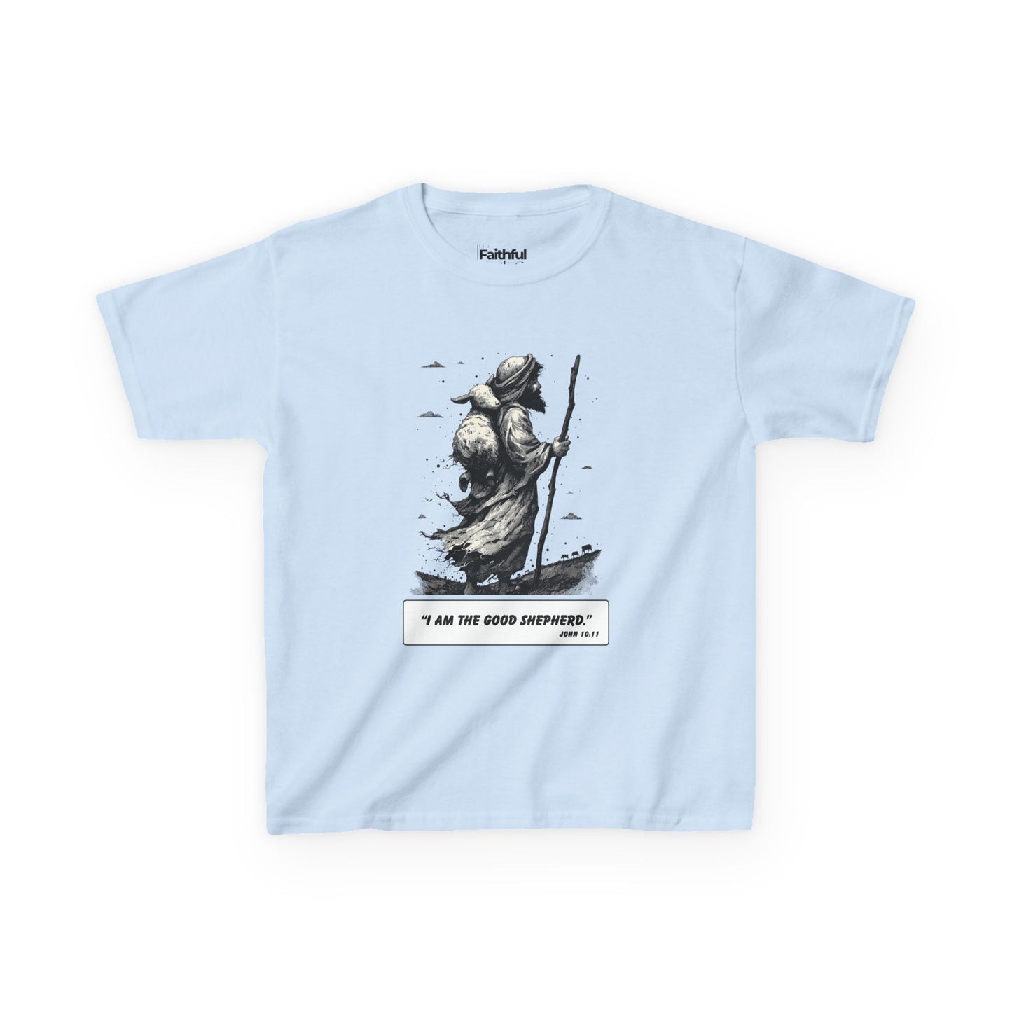 The Good Shepherd (Carry the Lamb) – Faith Ink Panel T-Shirt (B/W)