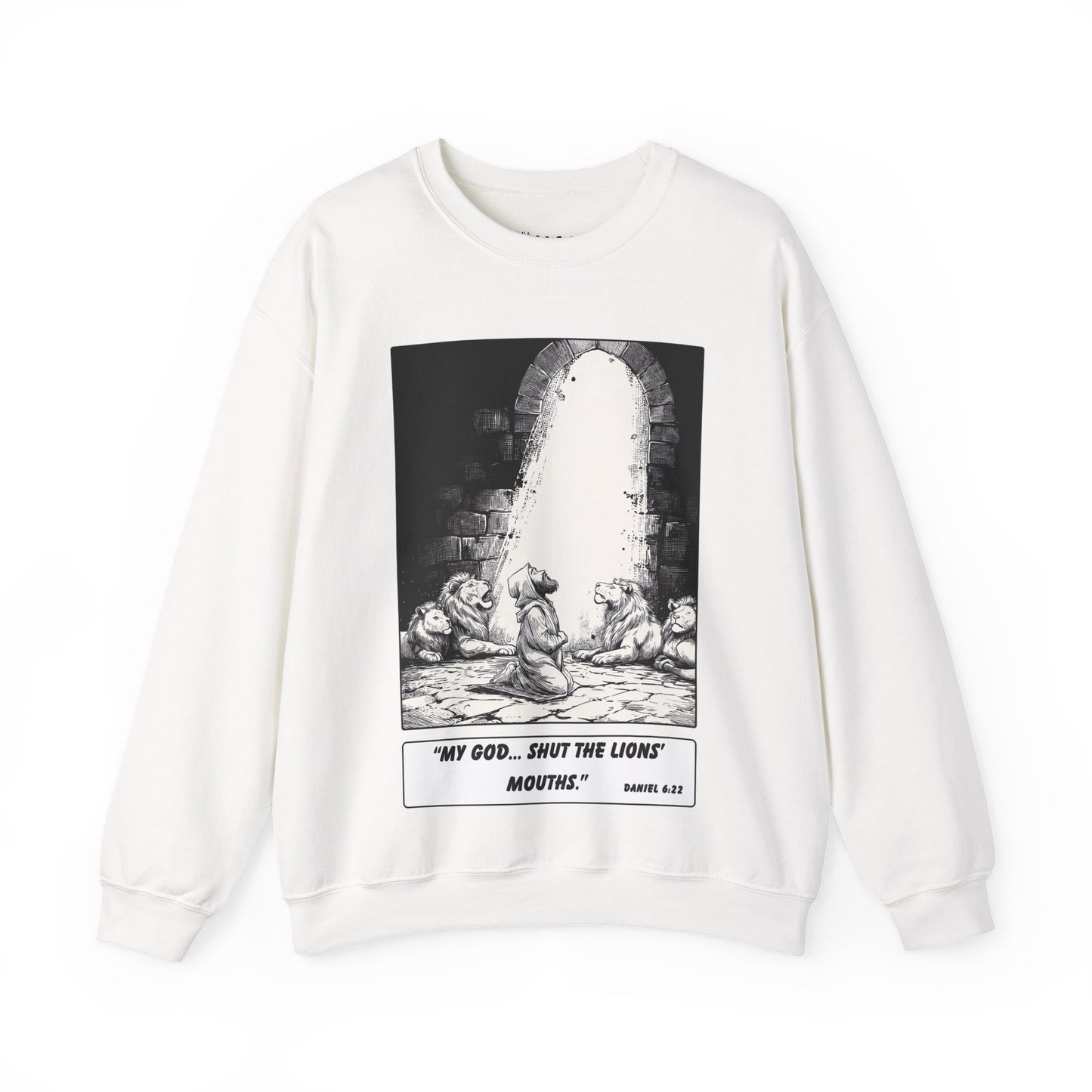 Daniel in the Lions’ Den Sweater – Black & White Faith Ink Panel (Dan 6:22)