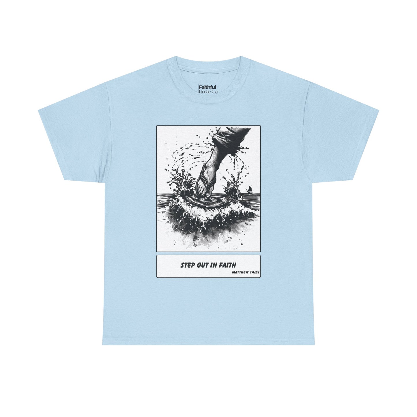 Walking on Water Tee – Black & White Faith Ink Panel (Matt 14:29)