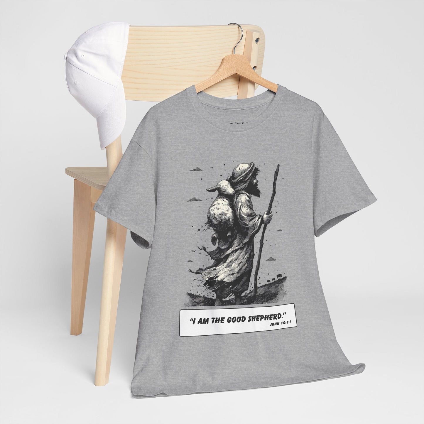 Good Shepherd Tee – Black & White Faith Ink Panel (John 10:11)
