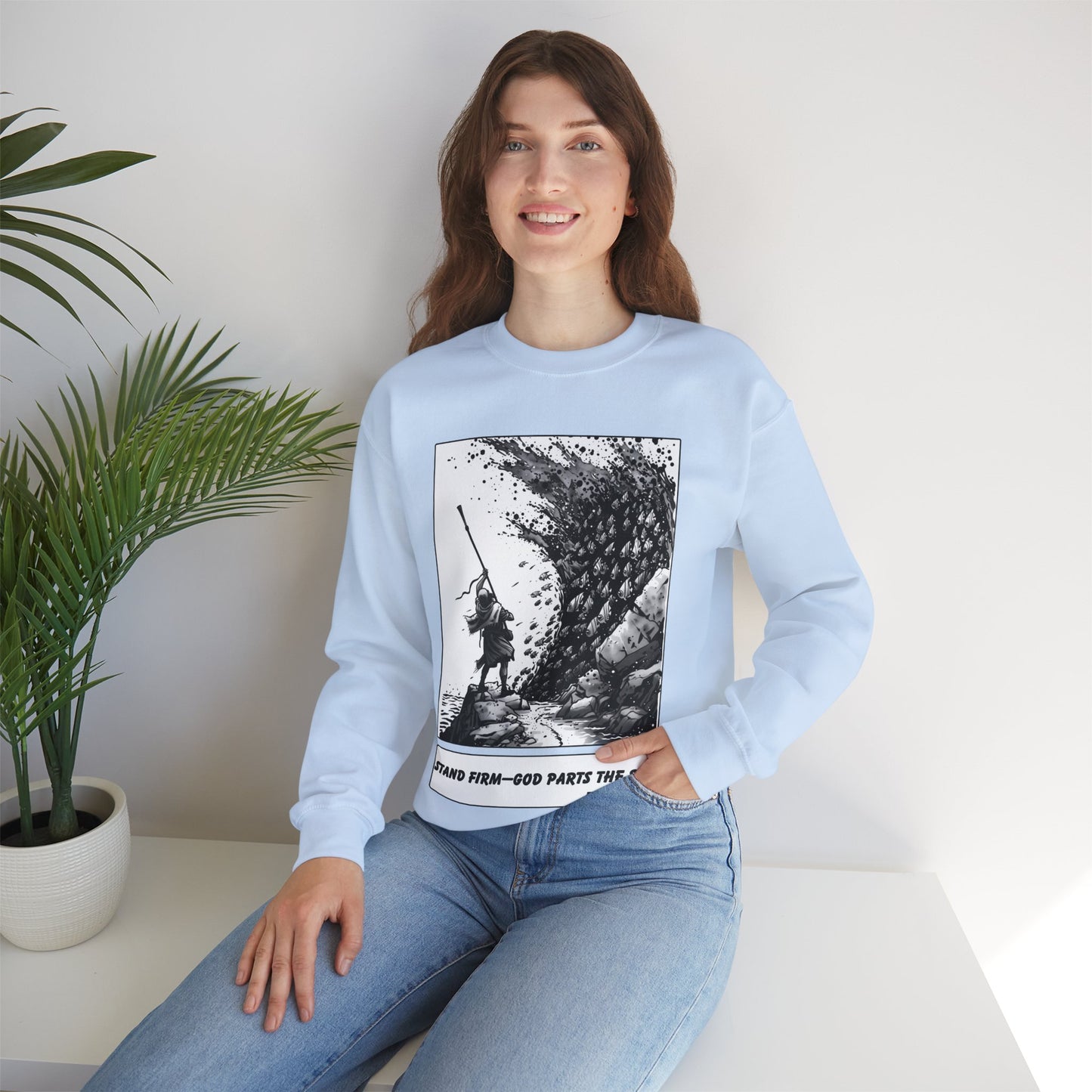 Red Sea (Staff Raised) Sweater – Black & White Faith Ink Panel (Ex 14:14)