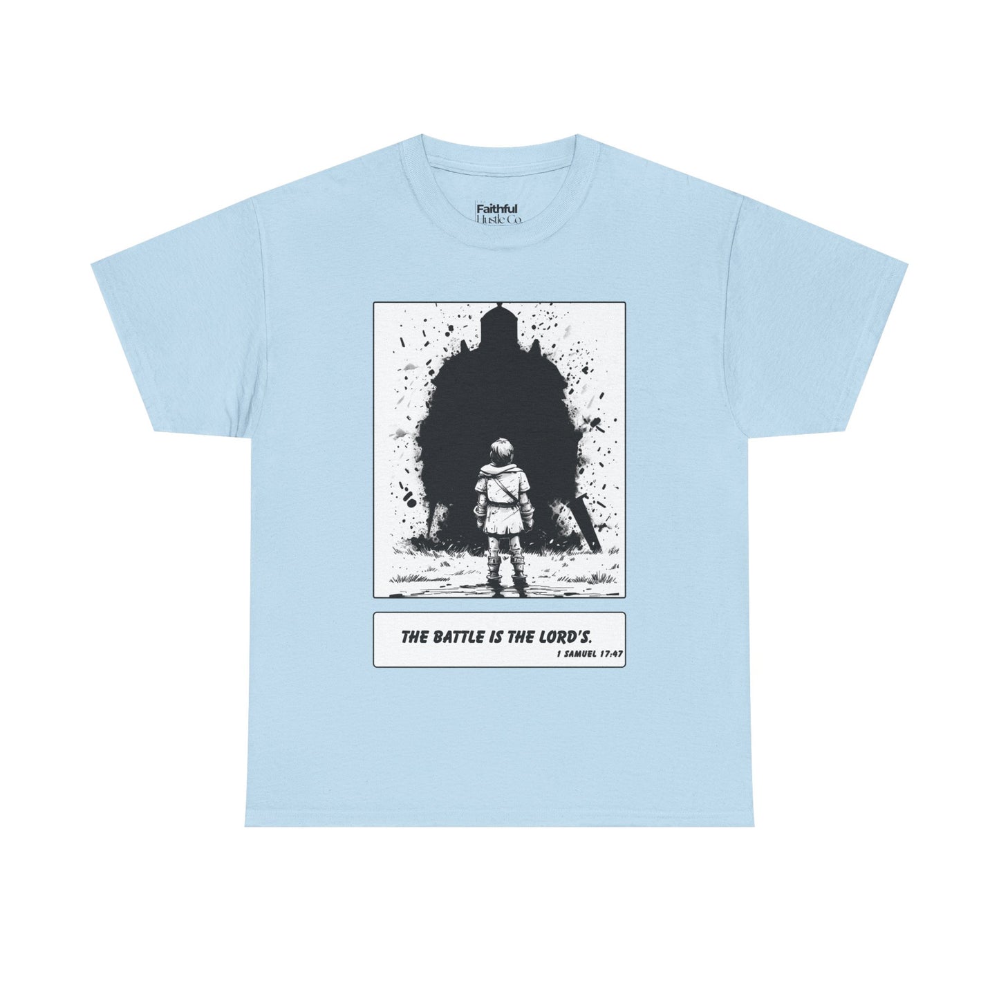 David & Goliath Tee – Black & White Faith Ink Panel (1 Sam 17:47)