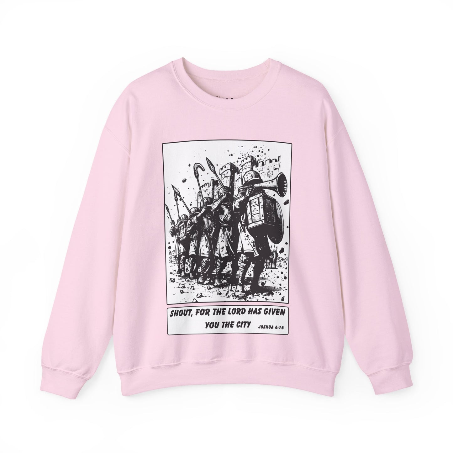 Jericho Sweater – Black & White Faith Ink Panel (Josh 6:16)