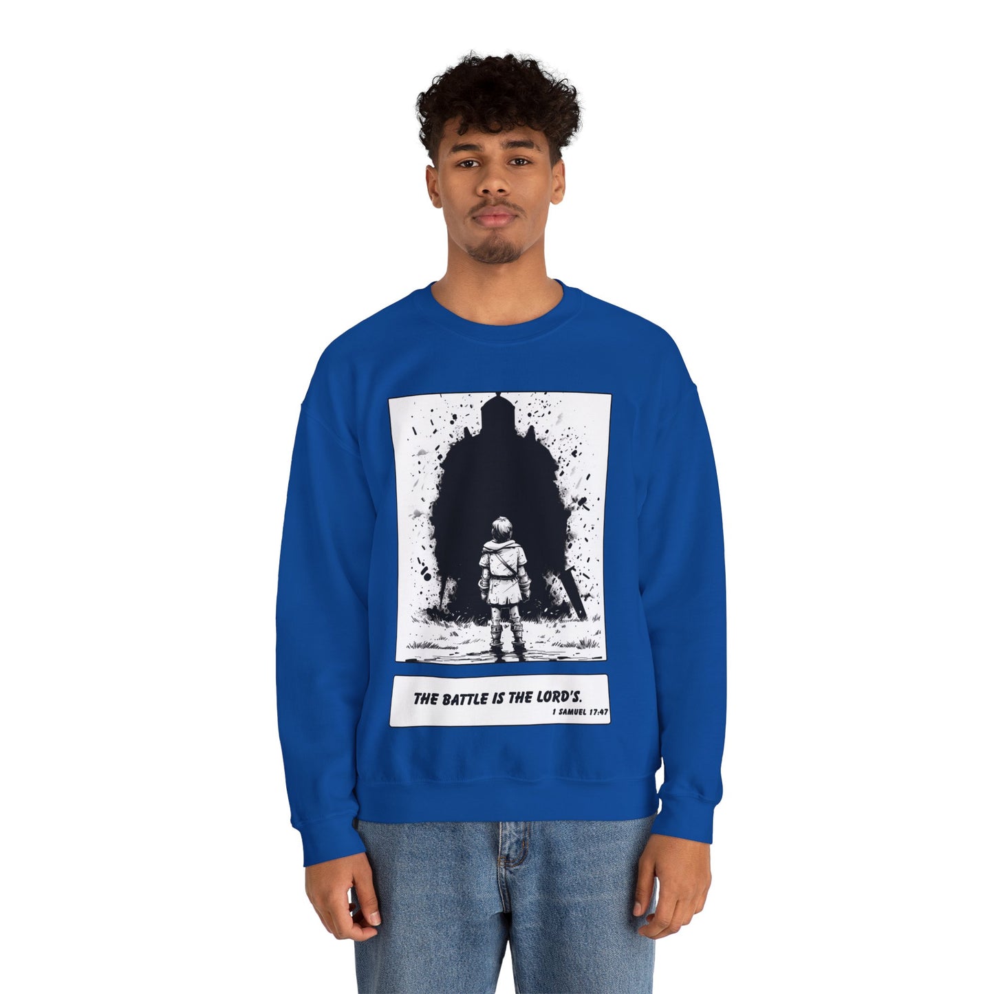 David & Goliath Sweater – Black & White Faith Ink Panel (1 Sam 17:47)