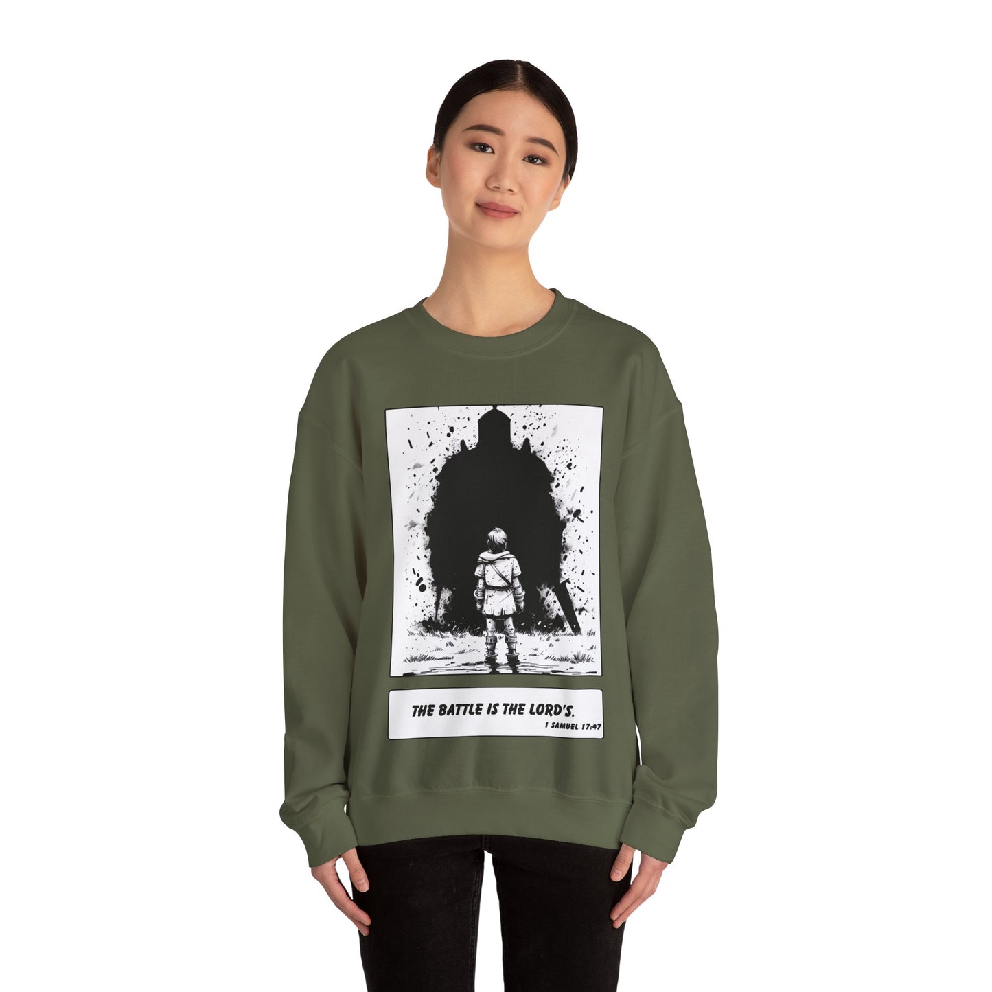 David & Goliath Sweater – Black & White Faith Ink Panel (1 Sam 17:47)