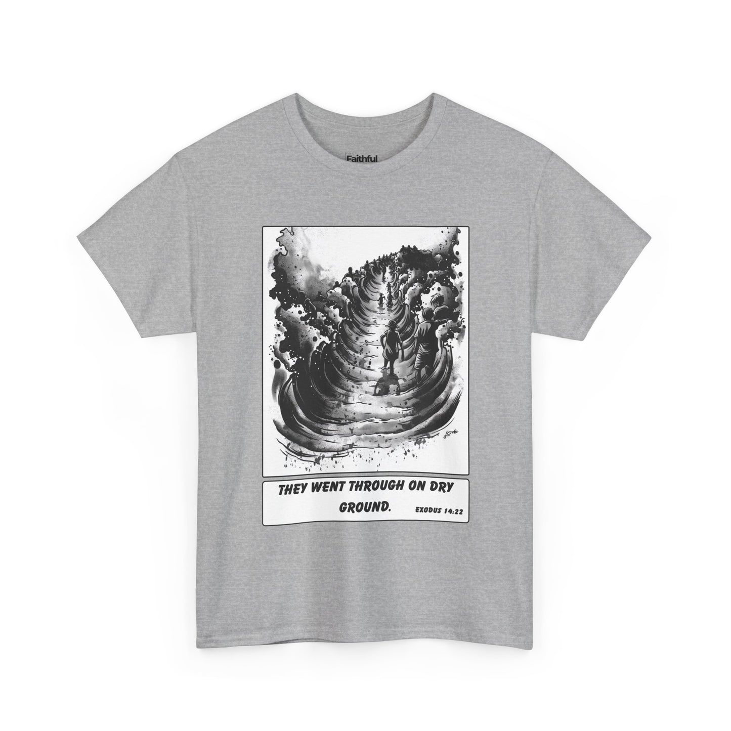 Red Sea Dry Ground Tee – Black & White Faith Ink Panel (Ex 14:22)