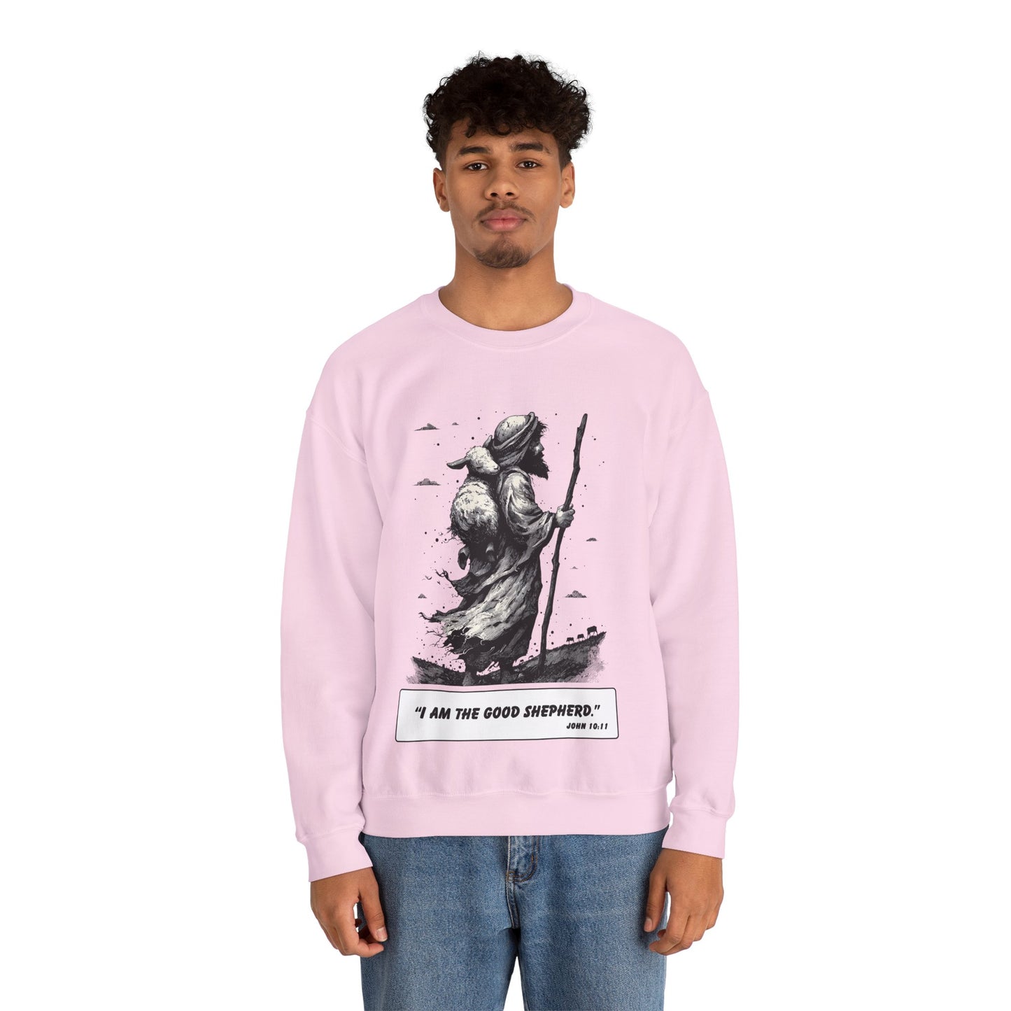 Good Shepherd Sweater – Black & White Faith Ink Panel (John 10:11)