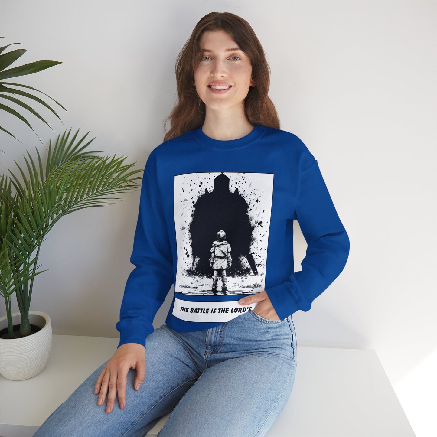 David & Goliath Sweater – Black & White Faith Ink Panel (1 Sam 17:47)