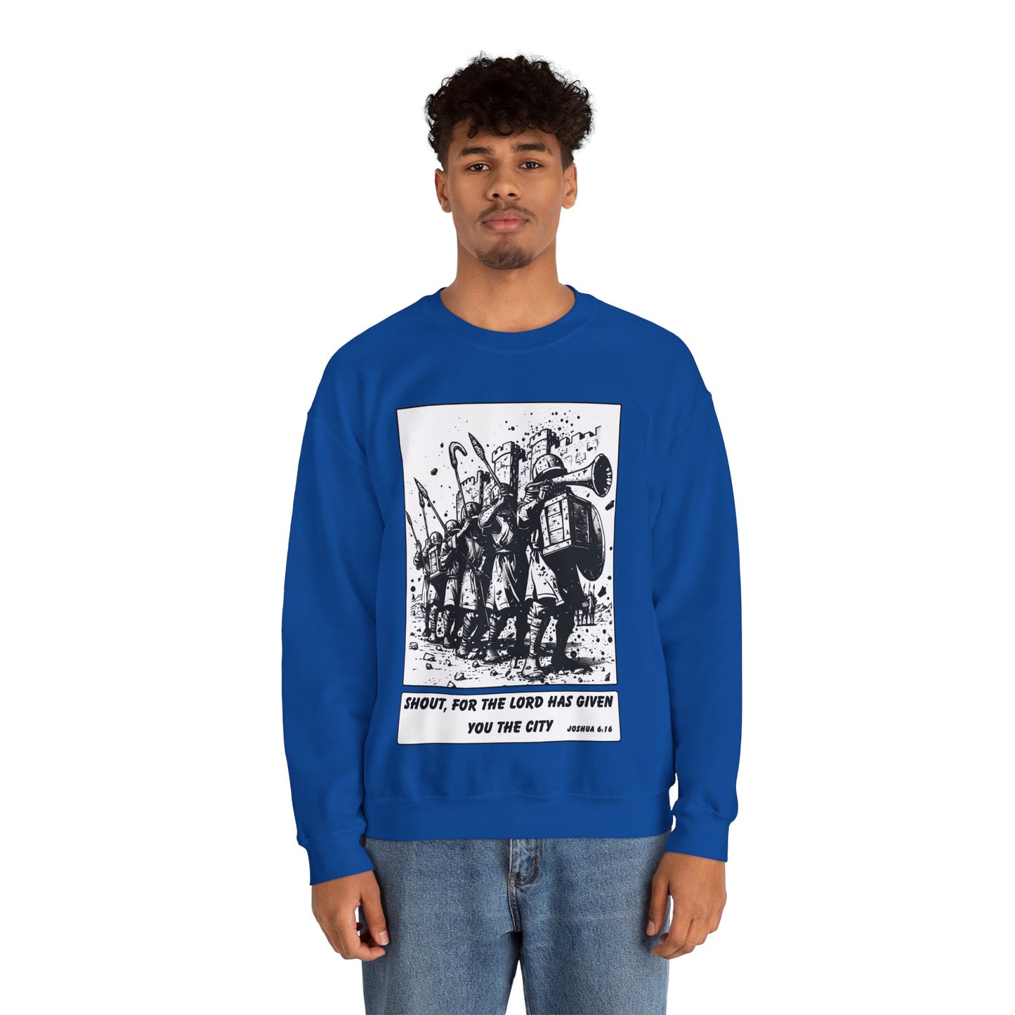 Jericho Sweater – Black & White Faith Ink Panel (Josh 6:16)