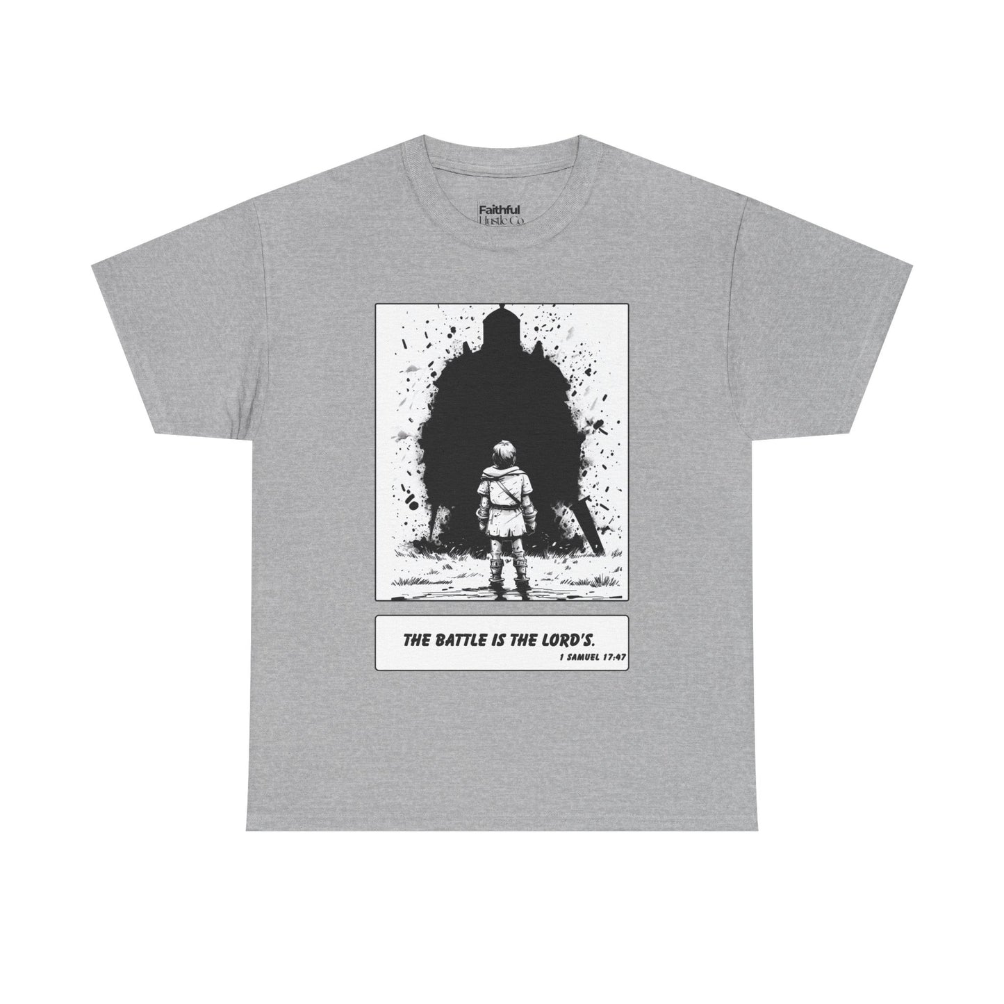 David & Goliath Tee – Black & White Faith Ink Panel (1 Sam 17:47)