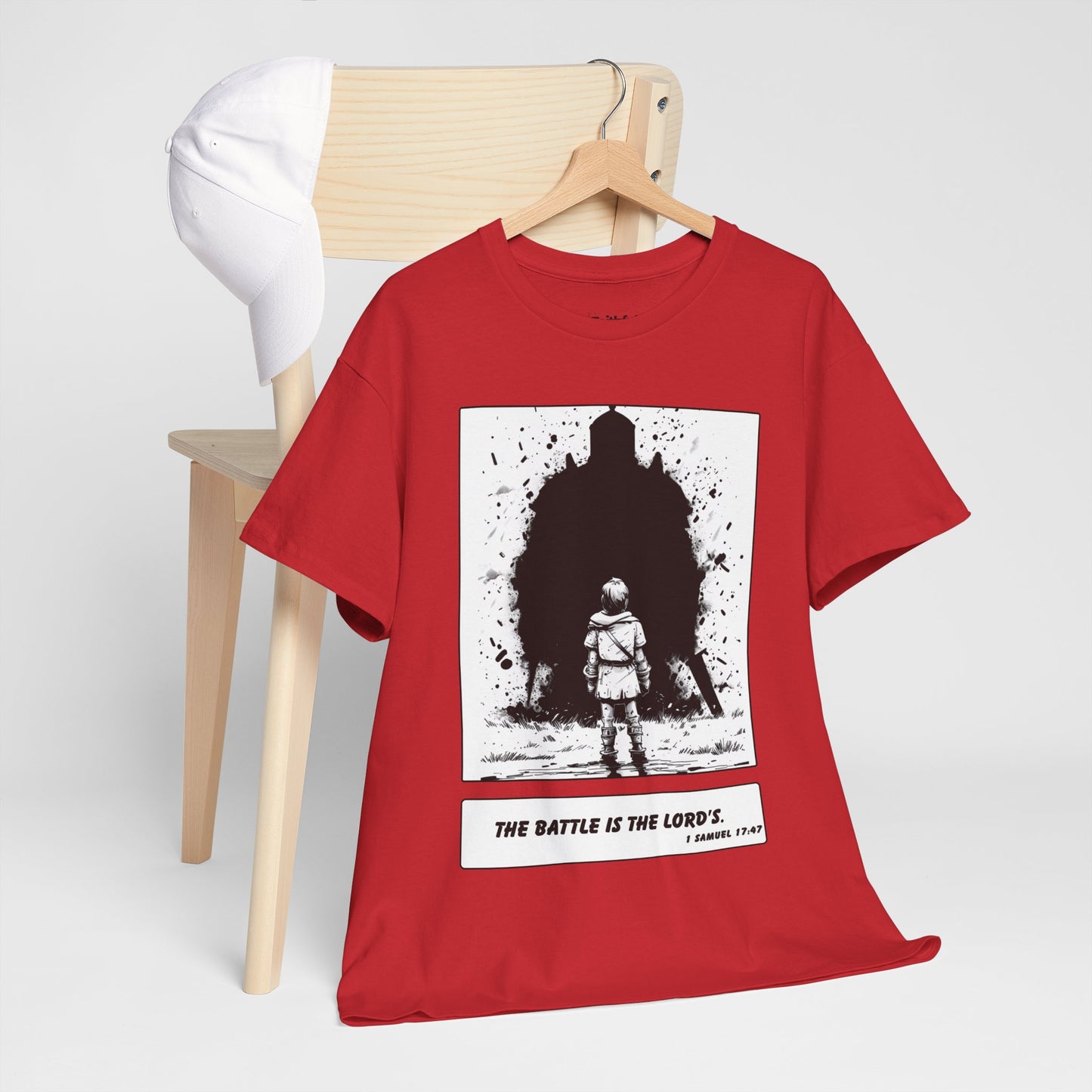 David & Goliath Tee – Black & White Faith Ink Panel (1 Sam 17:47)