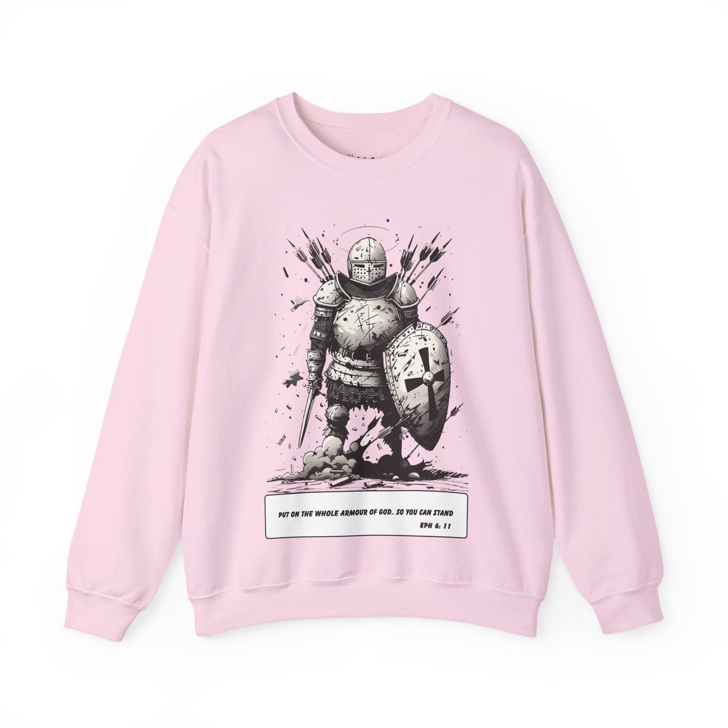 Whole Armor of God Sweater – Black & White Faith Ink Panel (Eph 6:11)