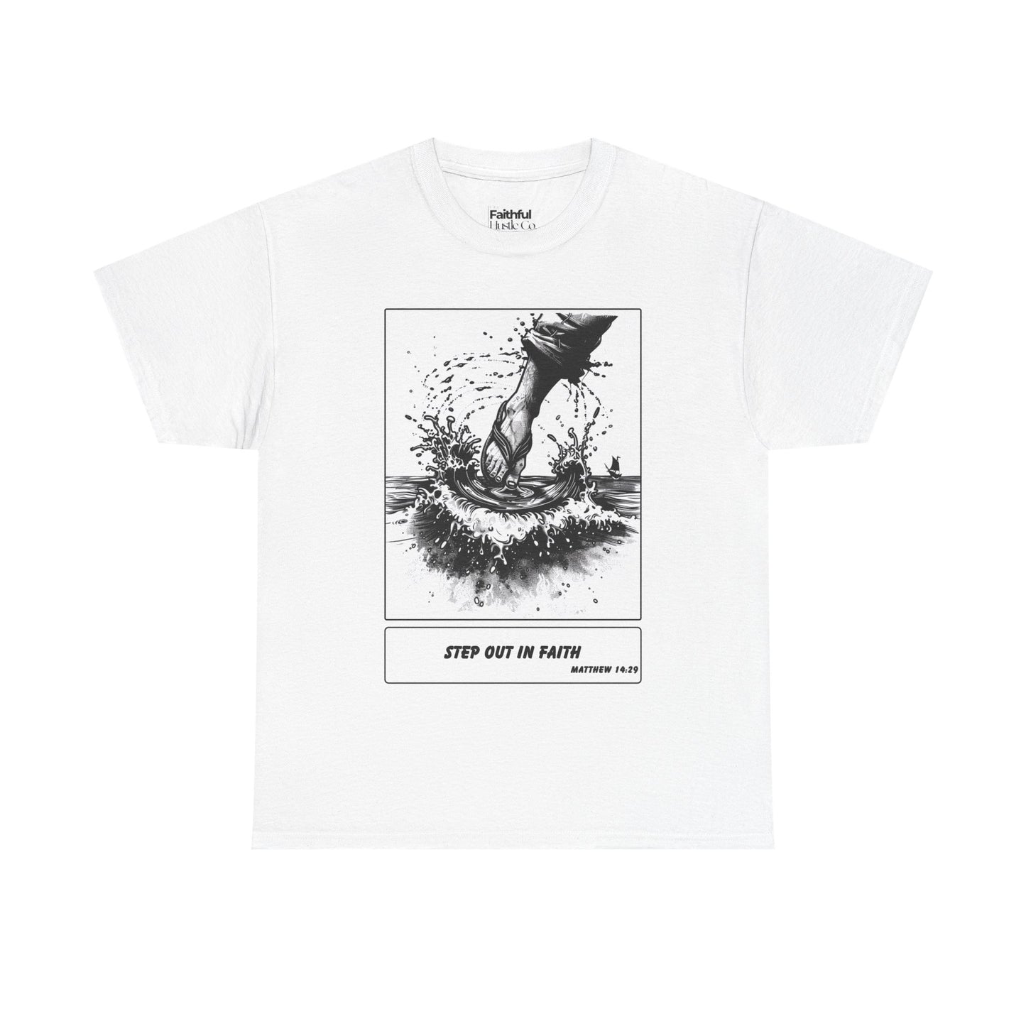 Walking on Water Tee – Black & White Faith Ink Panel (Matt 14:29)