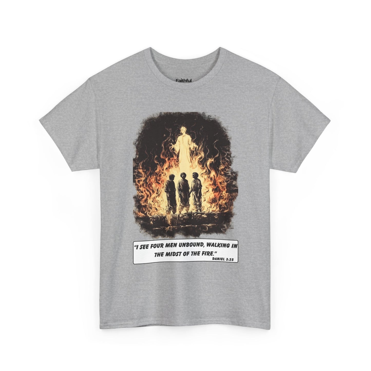 Fiery Furnace Tee – Black & White Faith Ink Panel (Dan 3:25)