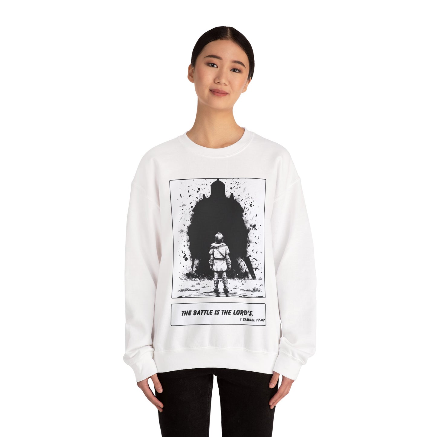 David & Goliath Sweater – Black & White Faith Ink Panel (1 Sam 17:47)
