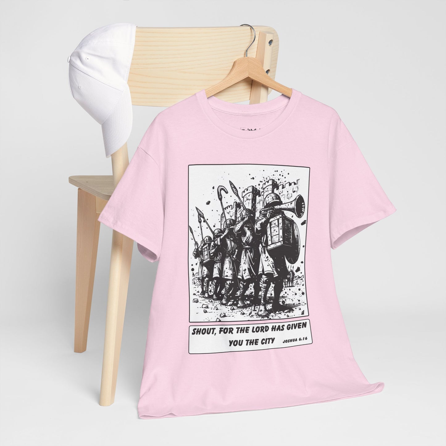 Jericho Trumpets T-Shirt – Black & White Faith Ink Panel (Josh 6:16)