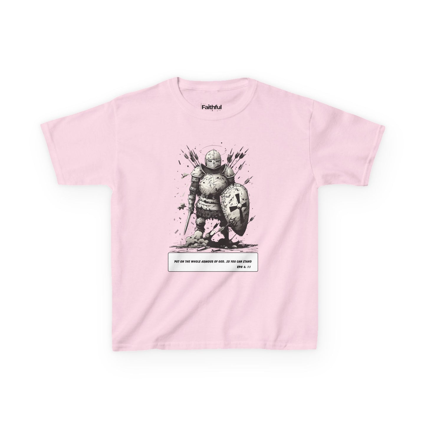 Whole Armor – Black & White Faith Ink Panel Kids T-Shirt (Eph 6:11)