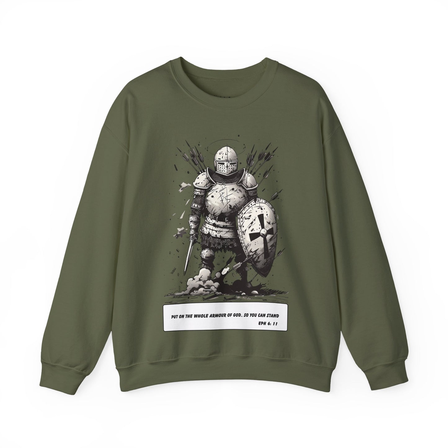 Whole Armor of God Sweater – Black & White Faith Ink Panel (Eph 6:11)
