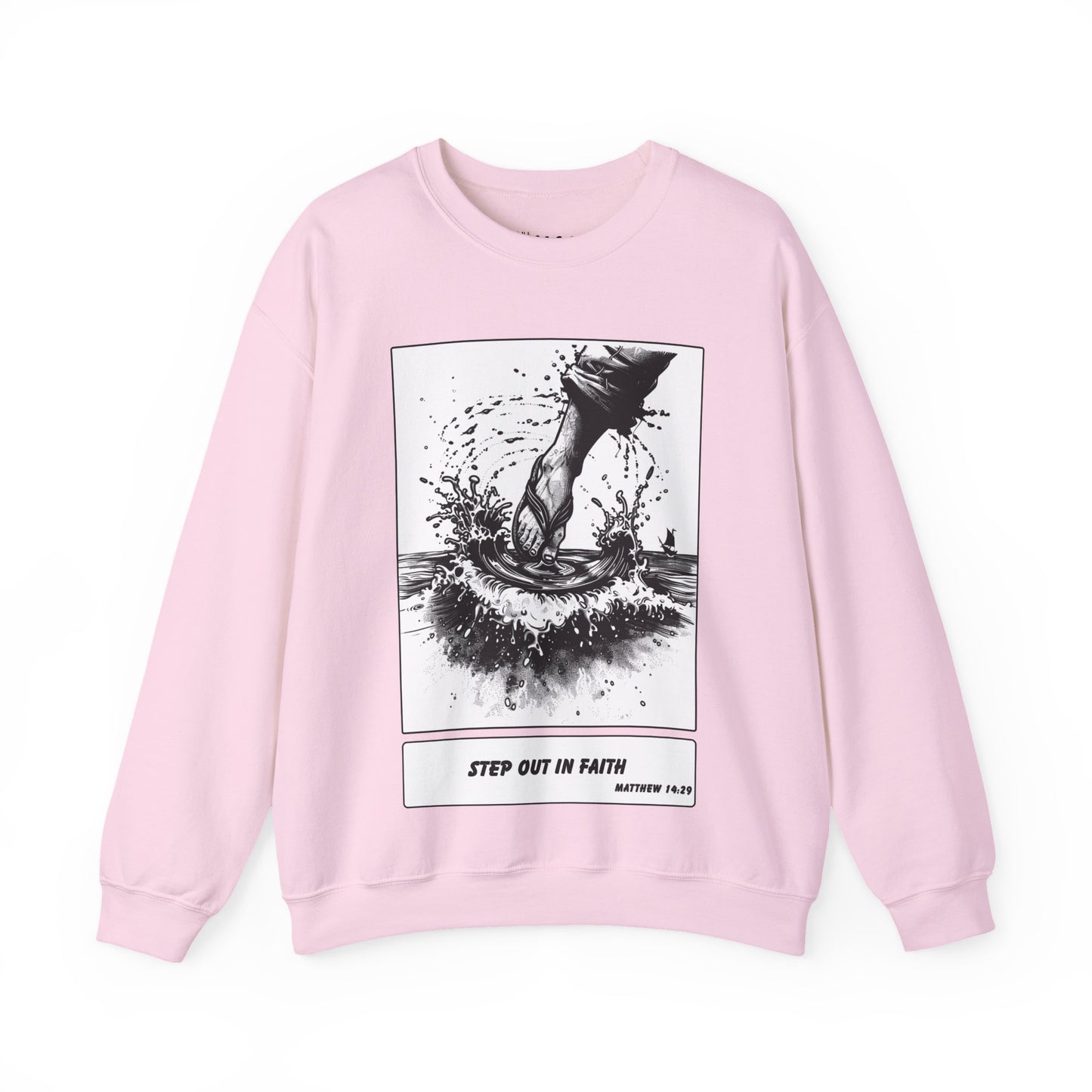 Walking on Water Sweater – Black & White Faith Ink Panel (Matt 14:29)